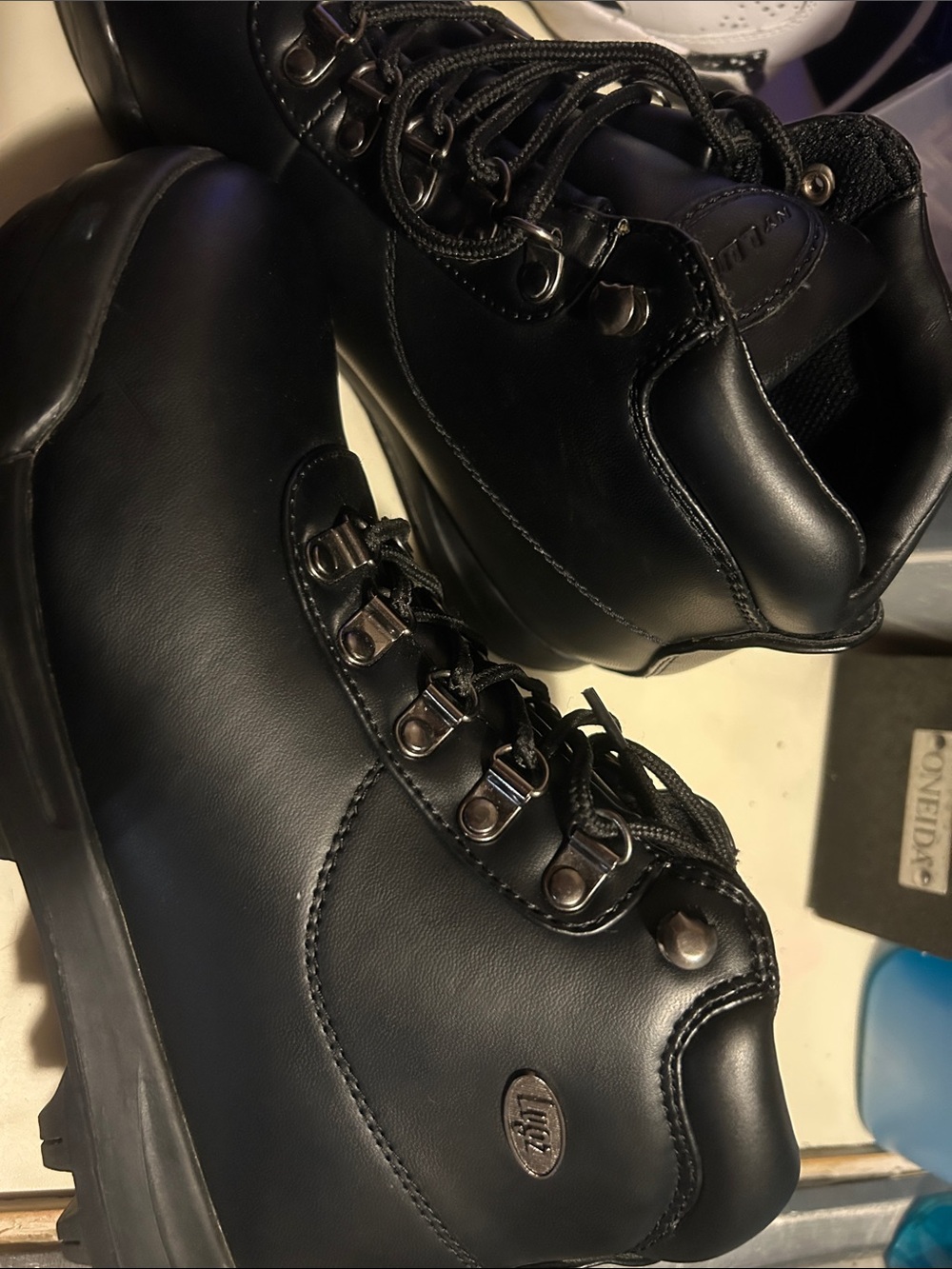 Lugz Black Leather Lace-Up Work Boots